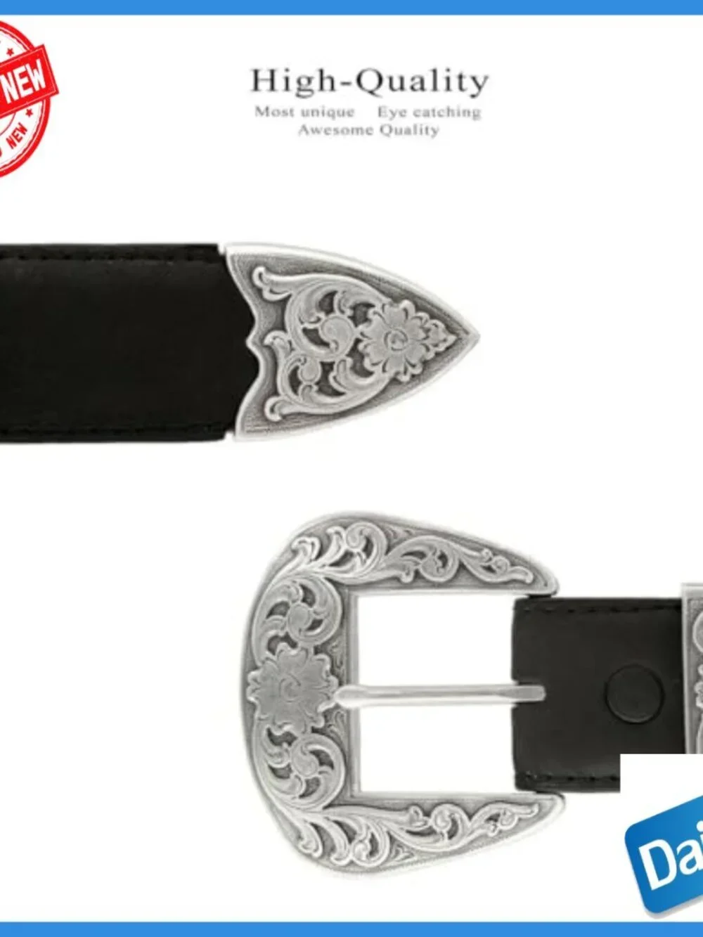 Men's Leather Belt with Star Conchos, Silver Buckle, Size 40